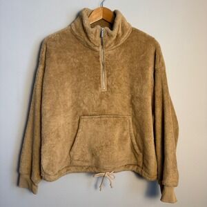 Old Navy Cozy Teddy Fleece Quarter Zip Pullover Sweatshirt Tan Size Large Bunny